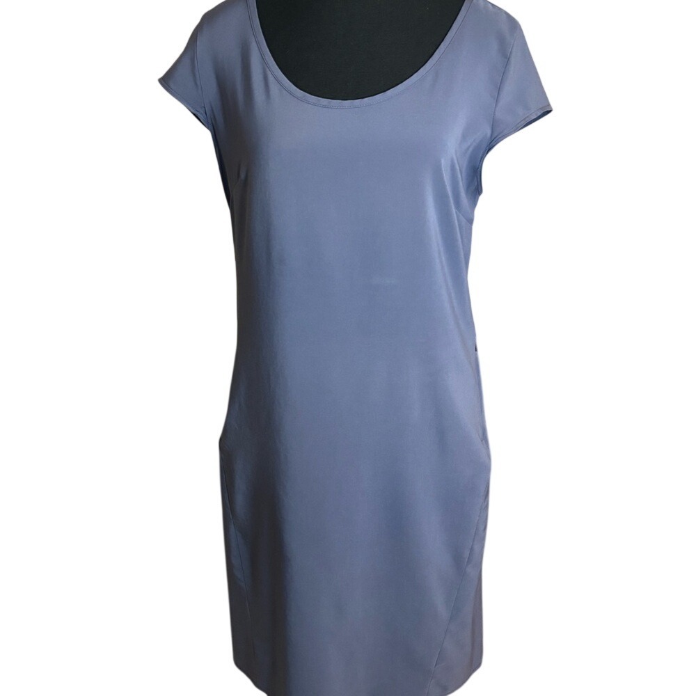 Columbia Blue Sheath Dress with Scoop Neck and Short Sleeves for Casual Size S